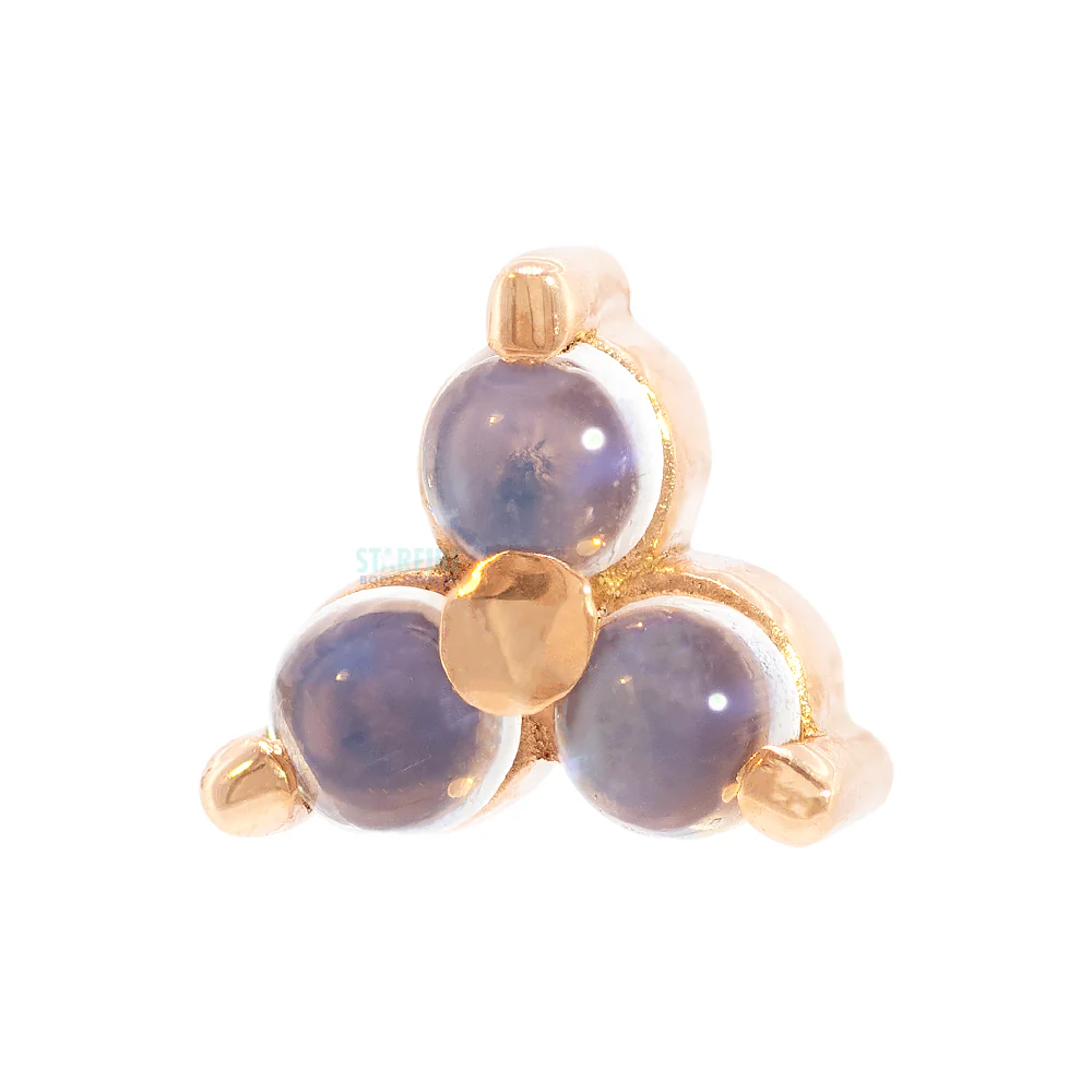Tri Prong Cabochon Cluster Threaded End in Gold & Platinum with Rainbow Moonstone - Image 4
