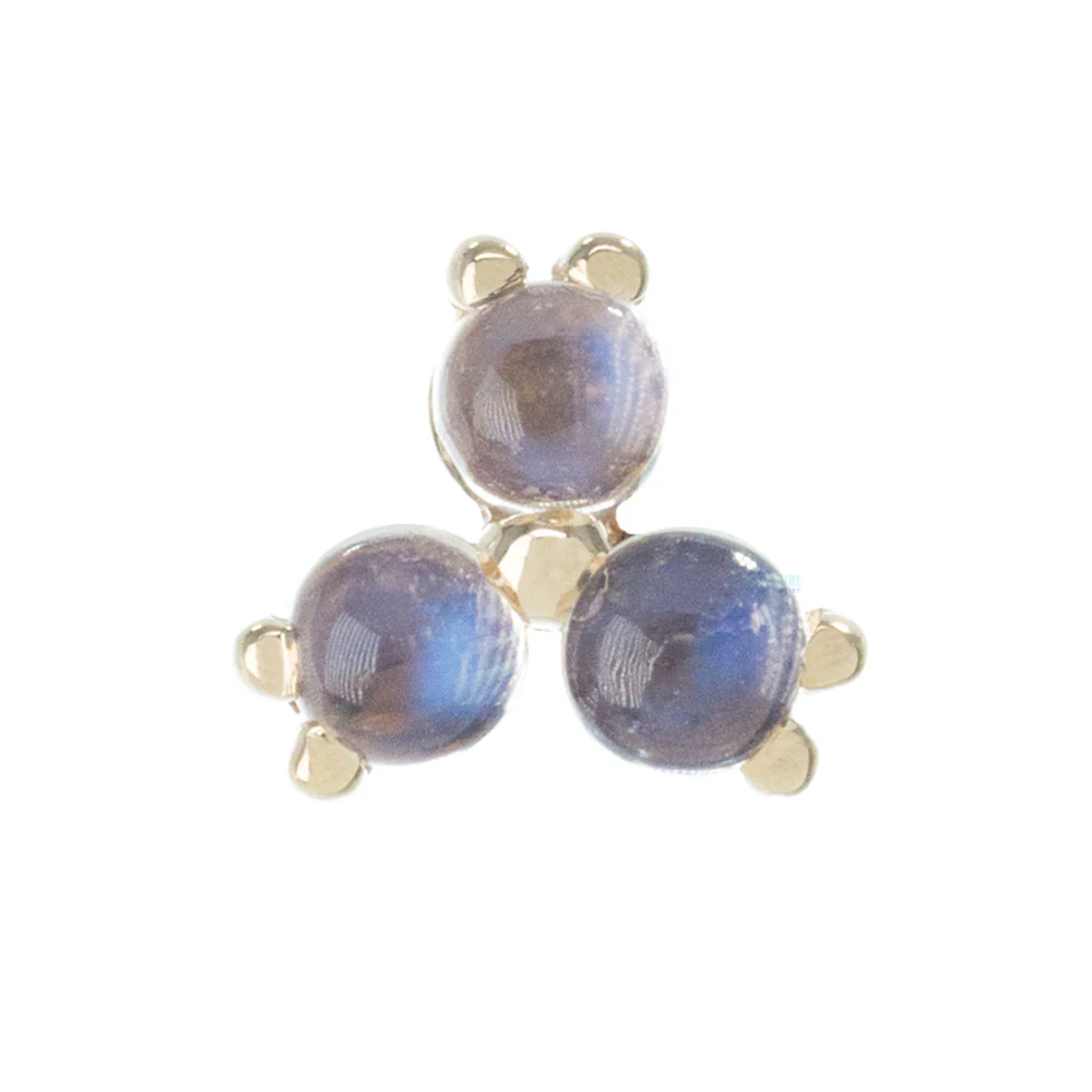 Tri Prong Cabochon Cluster Threaded End in Gold & Platinum with Rainbow Moonstone - Image 5
