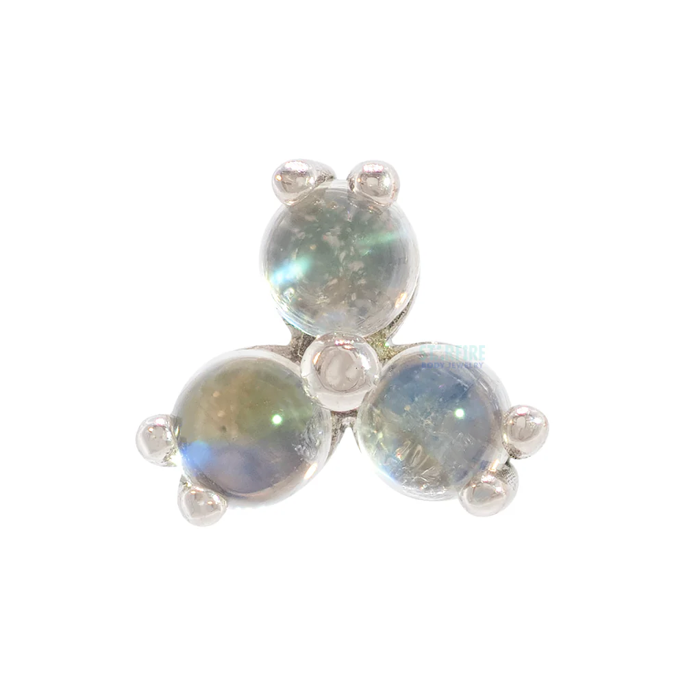 Tri Prong Cabochon Cluster Threaded End in Gold & Platinum with Rainbow Moonstone - Image 6