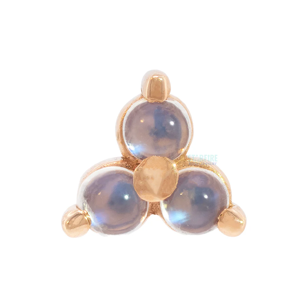 Tri Prong Cabochon Cluster Threaded End in Gold & Platinum with Rainbow Moonstone - Image 7