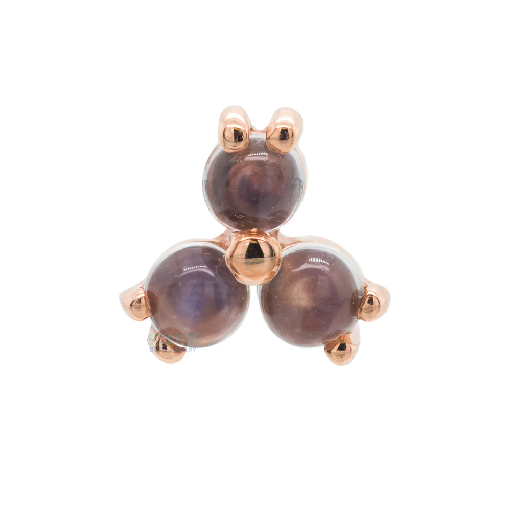 Tri Prong Cabochon Cluster Nostril Screw in Gold with Rainbow Moonstone - Image 5