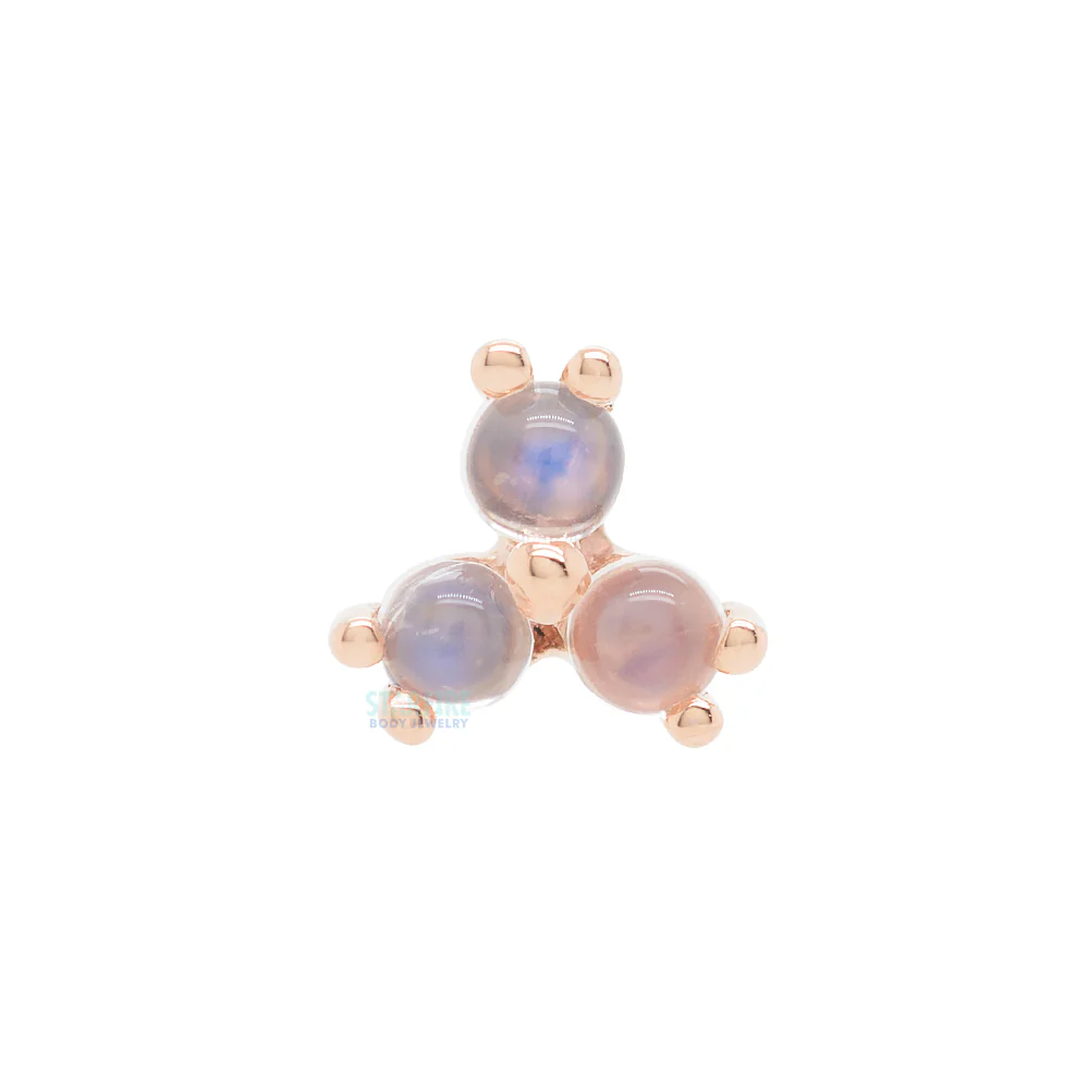 Tri Prong Cabochon Cluster Nostril Screw in Gold with Rainbow Moonstone - Image 6