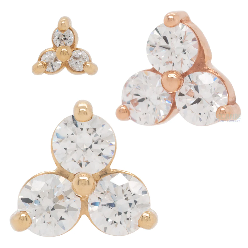 Tri Prong Cluster Threaded End in Gold & Platinum with White CZ's