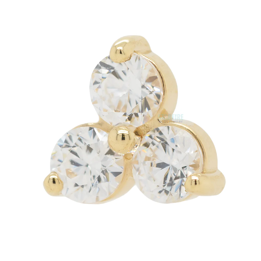 Tri Prong Cluster Threaded End in Gold & Platinum with White CZ's - Image 2