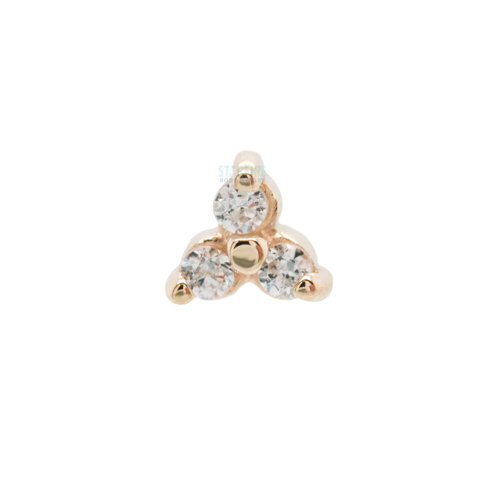 Tri Prong Cluster Threaded End in Gold & Platinum with White CZ's - Image 3