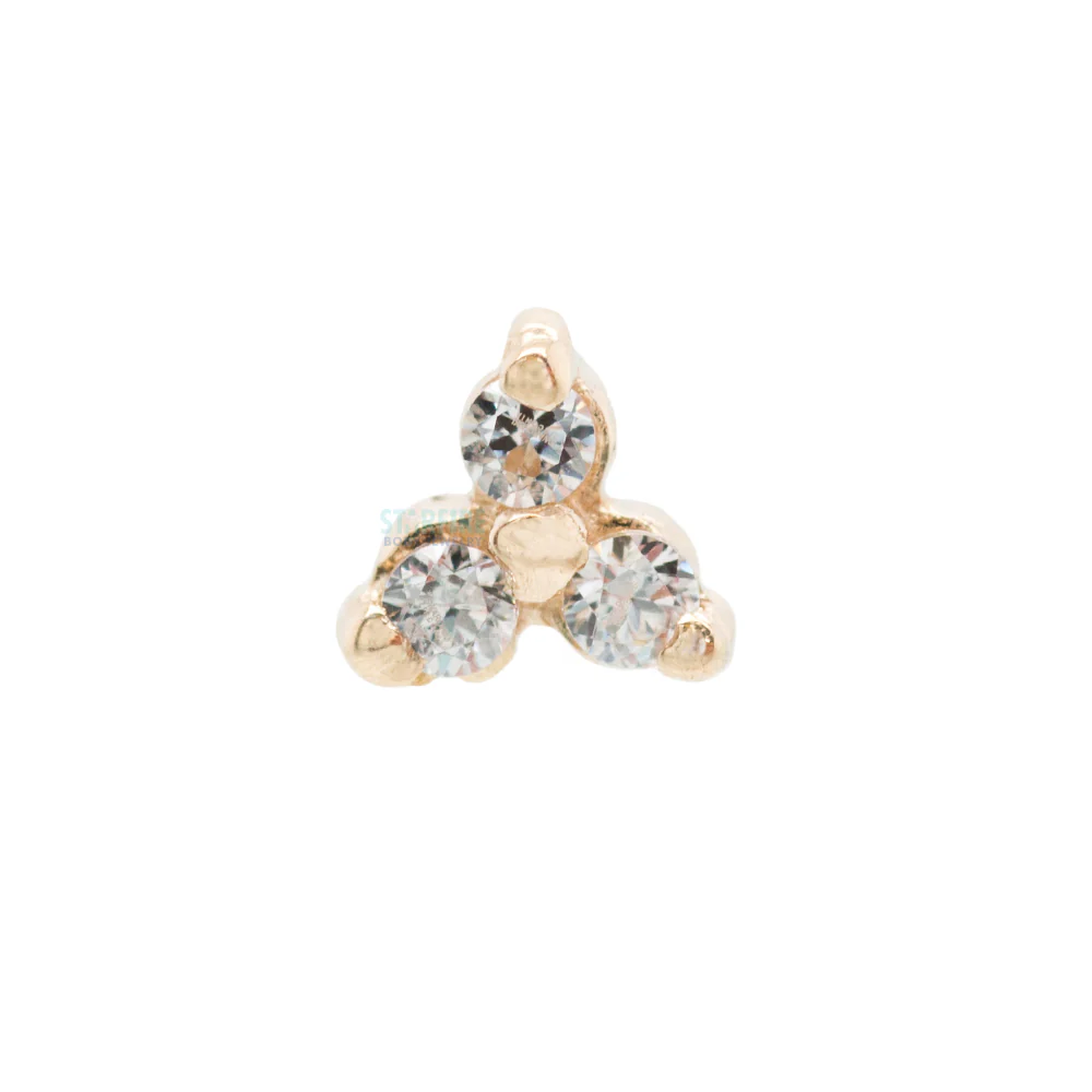 Tri Prong Cluster Threaded End in Gold & Platinum with White CZ's - Image 4