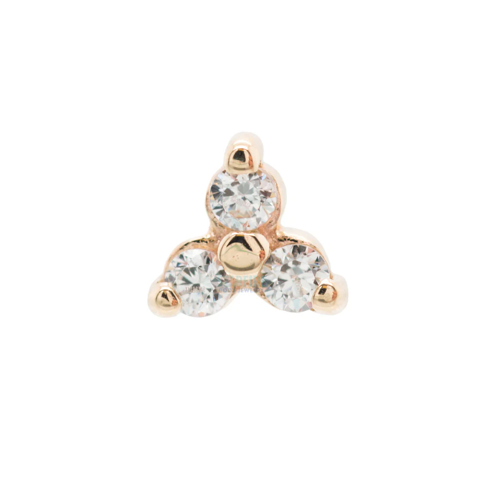 Tri Prong Cluster Threaded End in Gold & Platinum with White CZ's - Image 6