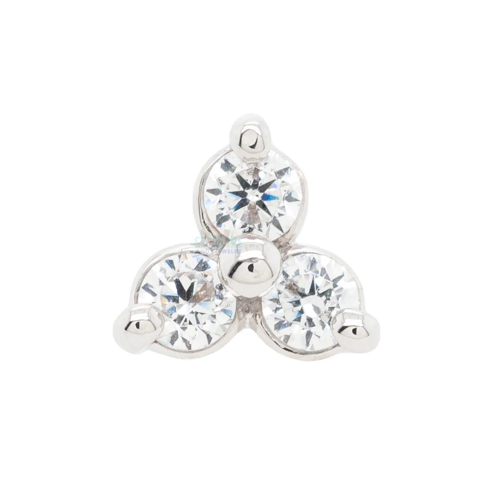 Tri Prong Cluster Threaded End in Gold & Platinum with White CZ's - Image 8