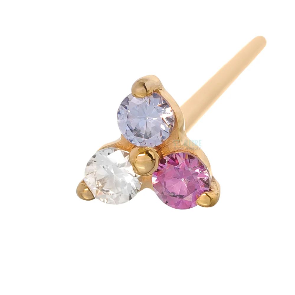 Tri Prong Cluster Nostril Screw in Gold with Purple Ombre CZ's - Image 2