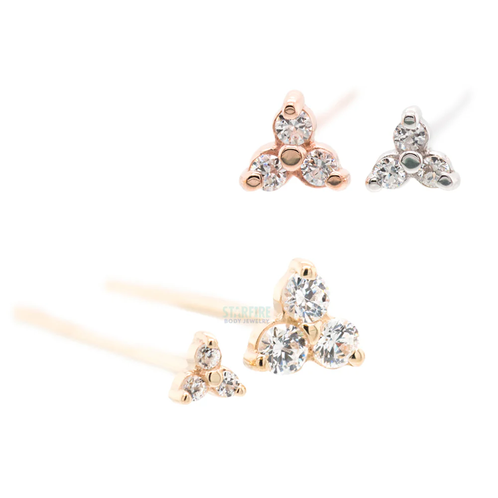 Tri Prong Cluster Nostril Screw in Gold with White CZ's
