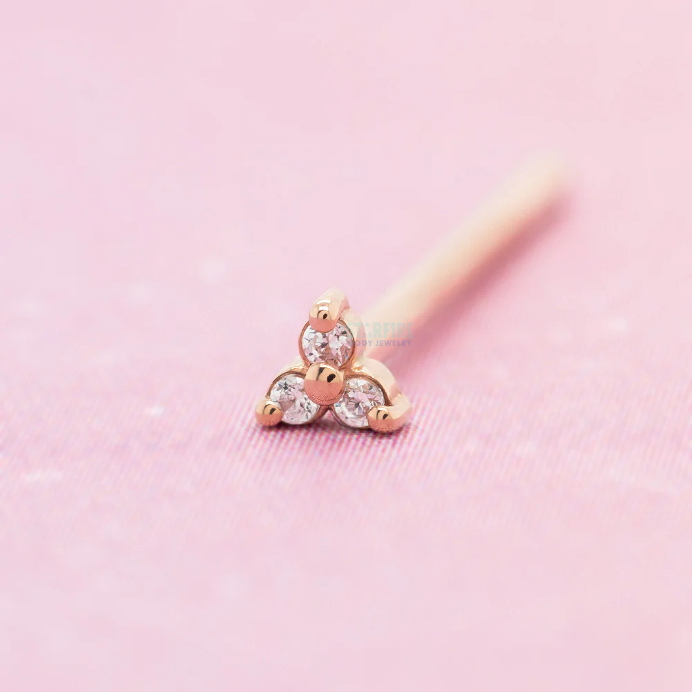 Tri Prong Cluster Nostril Screw in Gold with White CZ's - Image 2
