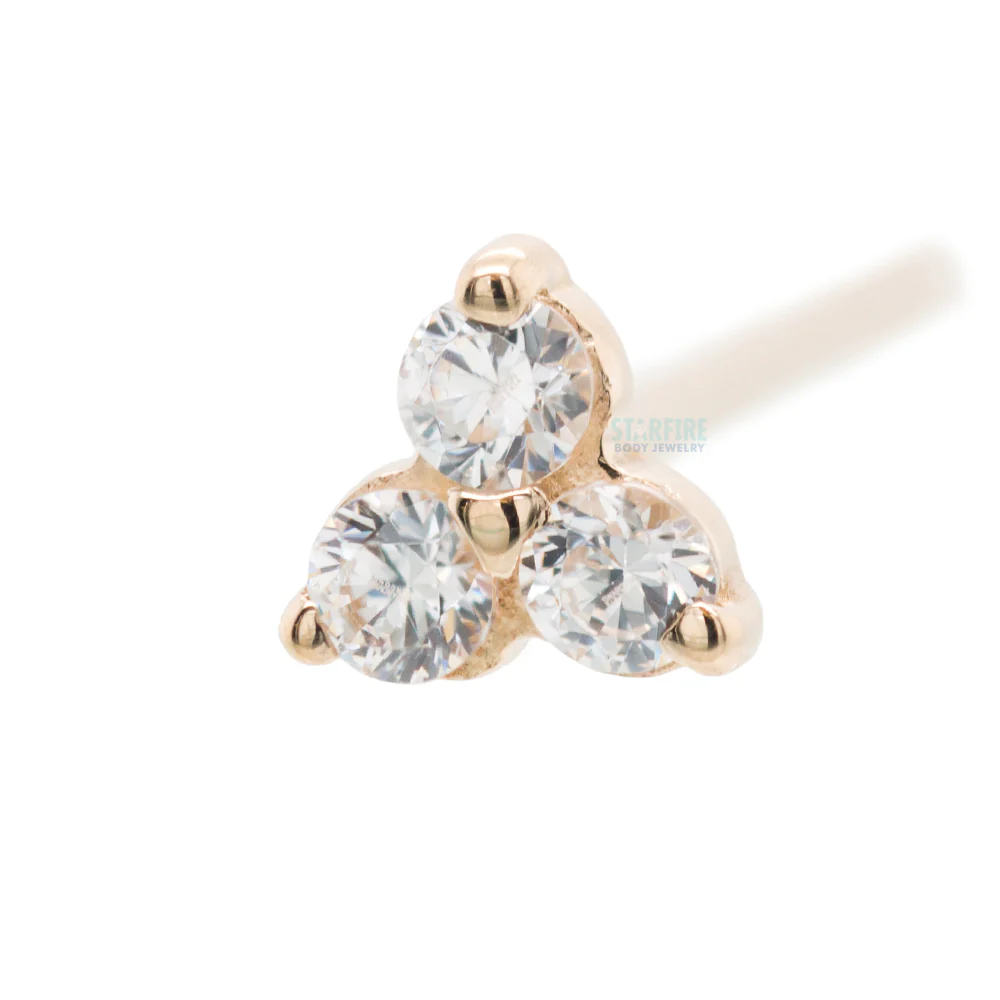 Tri Prong Cluster Nostril Screw in Gold with White CZ's - Image 3