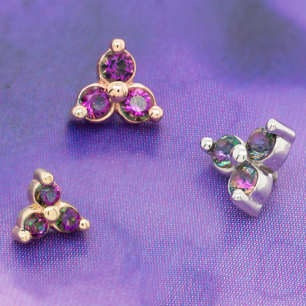 Tri Prong Cluster Threaded End in Gold with Mystic Topaz' - Image 2