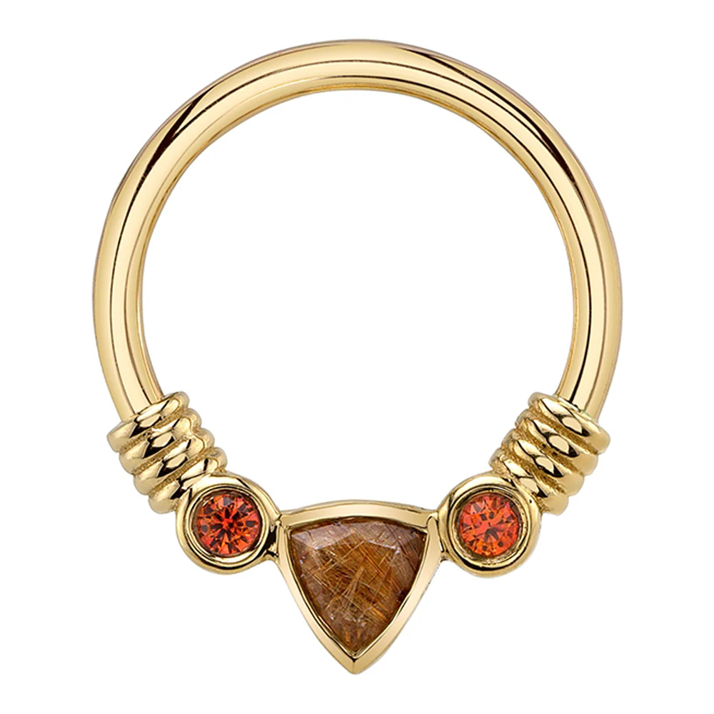 Trillion "Faraway" Seam Ring in Gold with Copper Rutilated Quartz & Anastasia Topaz - Image 2
