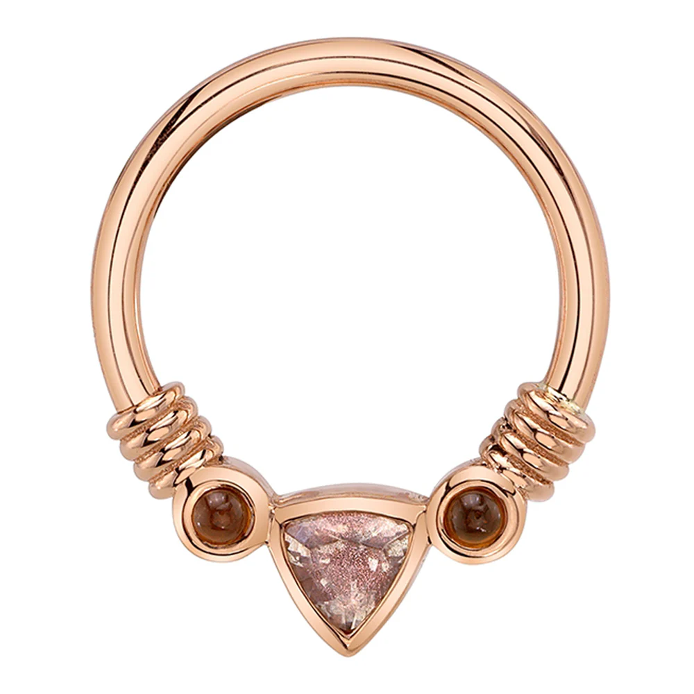 Trillion "Faraway" Seam Ring in Gold with Oregon Sunstone & Citrine Cabochons - Image 2