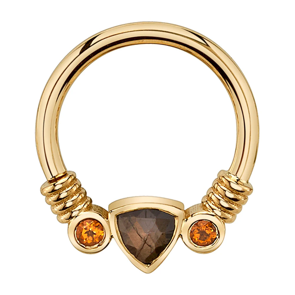Trillion "Faraway" Seam Ring in Gold with Zawadi Sapphire & Citrines - Image 2