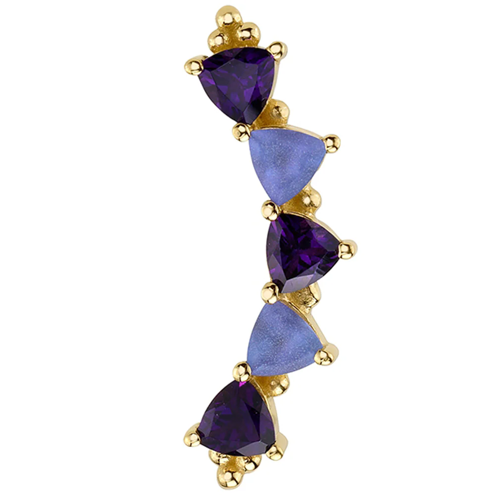 Trillion "Panaraya" Threaded End in Gold with Amethyst & Sandblasted Tanzanite - Image 2
