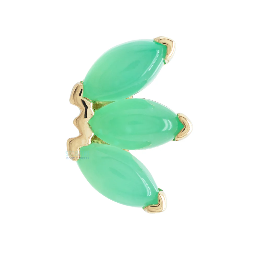Triple Marquise Fan Threaded End in Gold & Platinum with Chrysoprase - Image 3