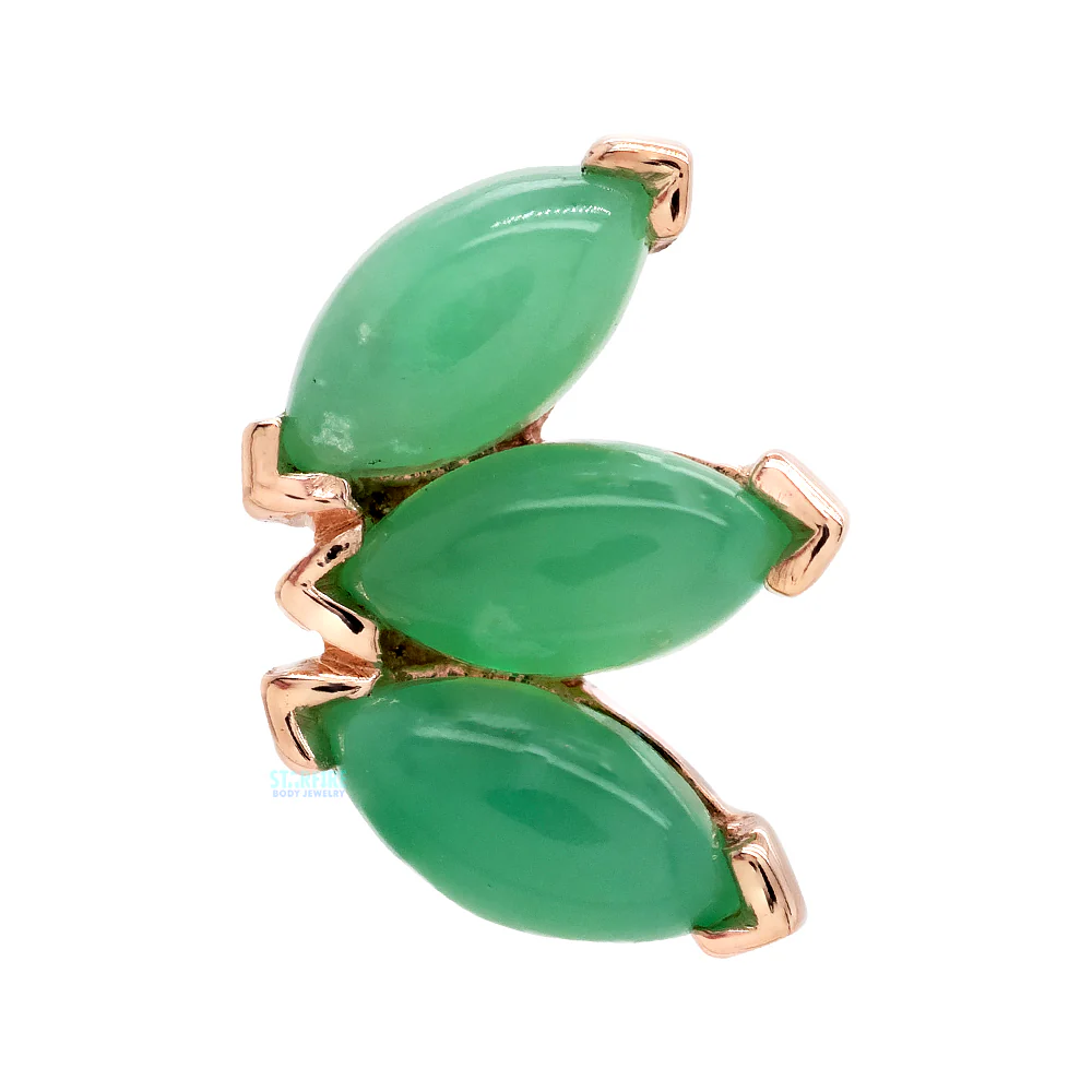 Triple Marquise Fan Threaded End in Gold & Platinum with Chrysoprase - Image 5