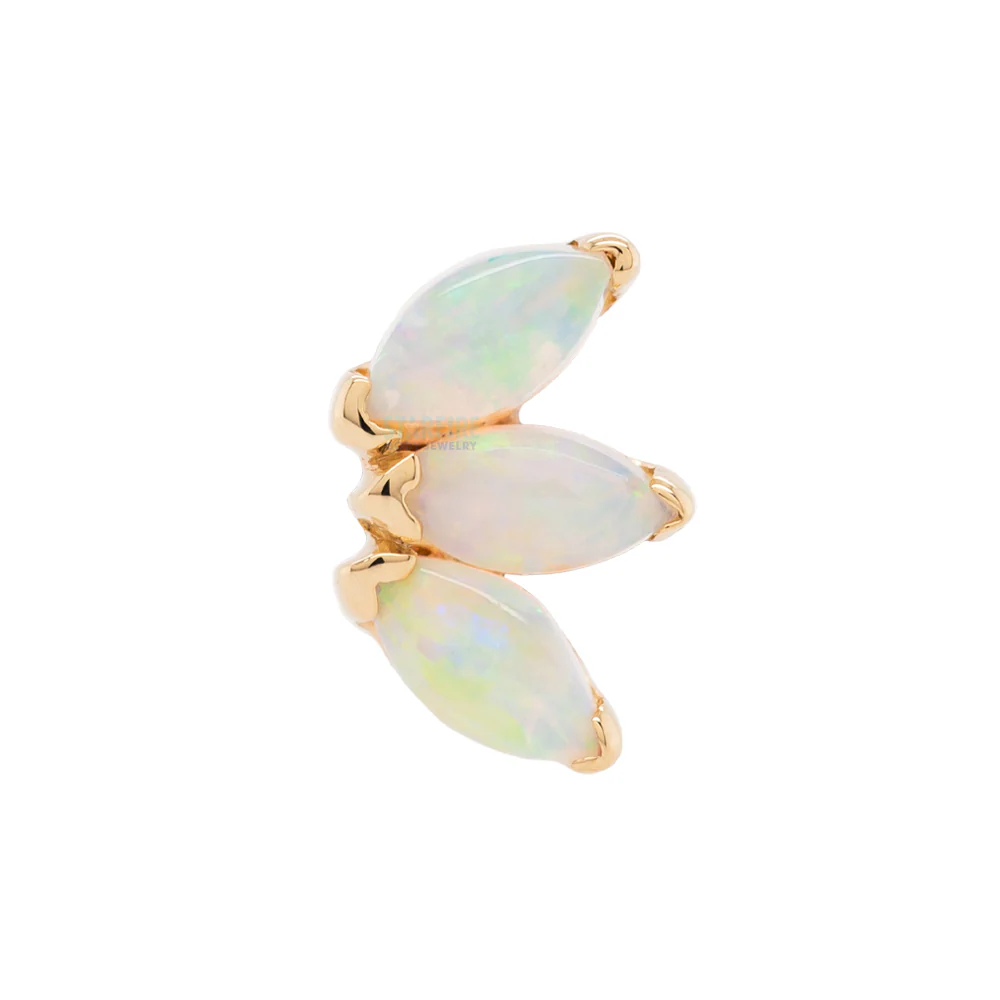 Triple Marquise Fan Threaded End in Gold & Platinum with Genuine White Opals - Image 3