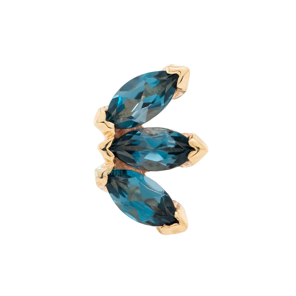 Triple Marquise Fan Threaded End in Gold & Platinum with London Blue Topaz'