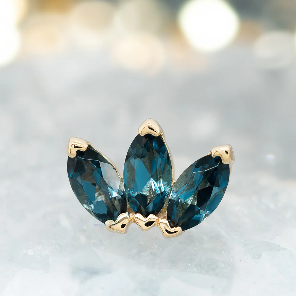Triple Marquise Fan Threaded End in Gold & Platinum with London Blue Topaz' - Image 2