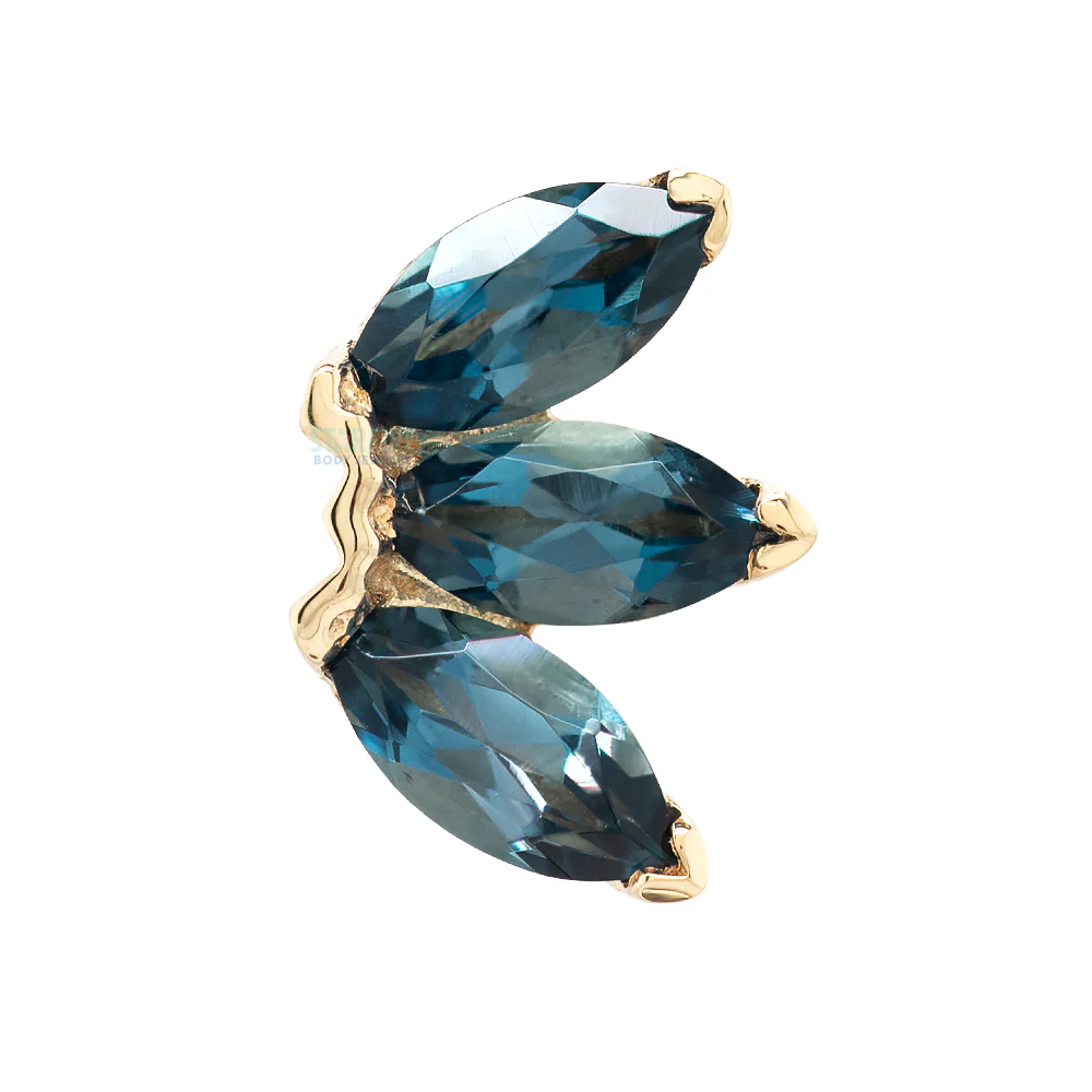 Triple Marquise Fan Threaded End in Gold & Platinum with London Blue Topaz' - Image 4