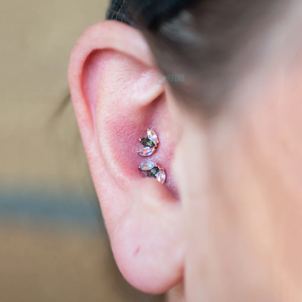 Triple Marquise Fan Threaded End in Gold & Platinum with Mystic Topaz & Mercury Mist Topaz' - Image 2