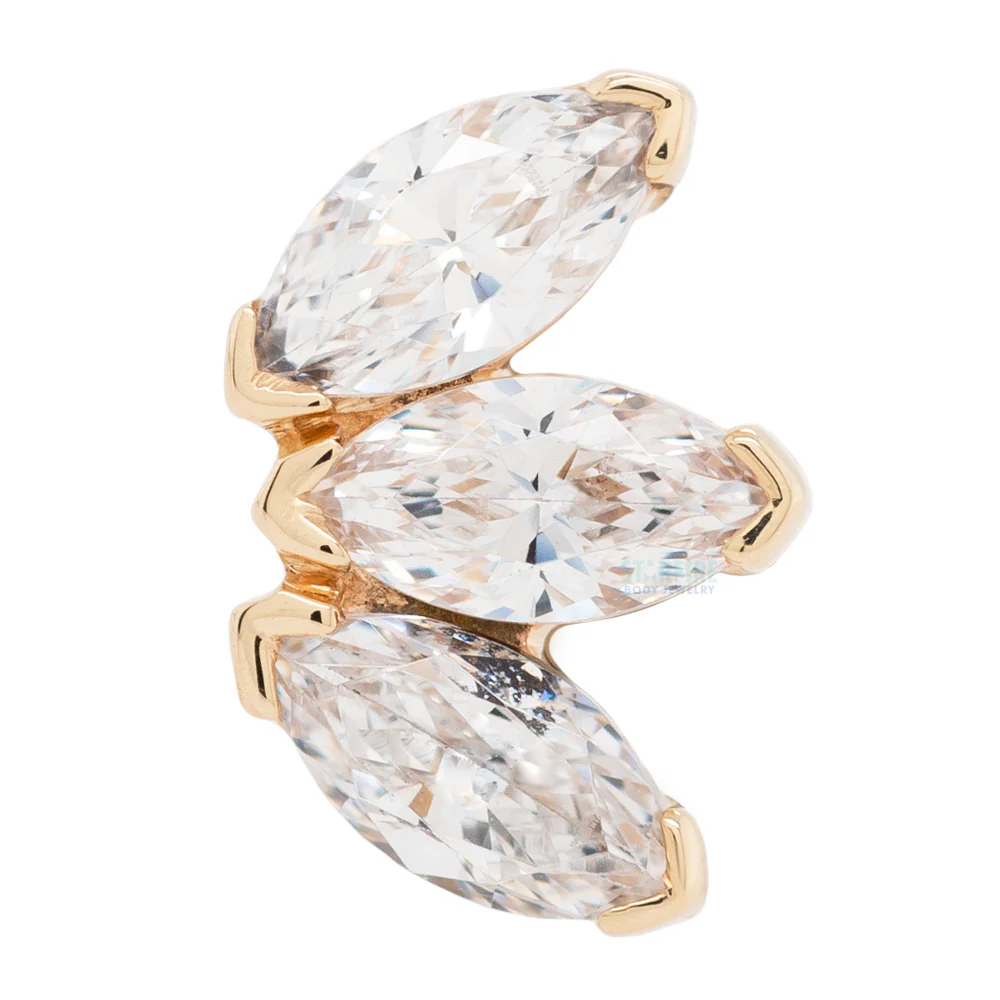 Triple Marquise Fan Threaded End in Gold & Platinum with White CZ's - Image 4