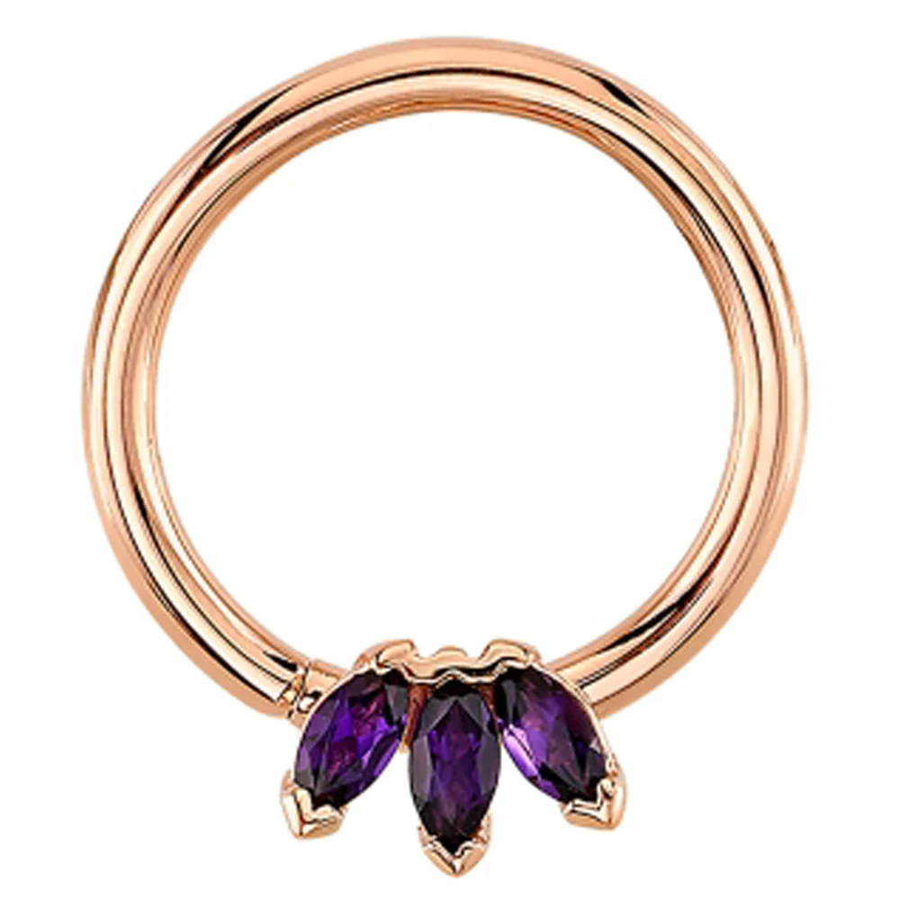 Triple Marquise Fan Seam Ring in Gold & Platinum with Amethyst