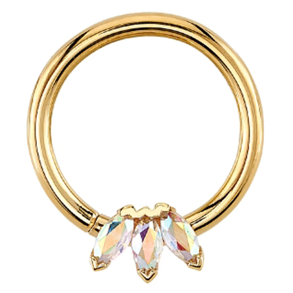 Triple Marquise Fan Seam Ring in Gold & Platinum with Mercury Mist Topaz'