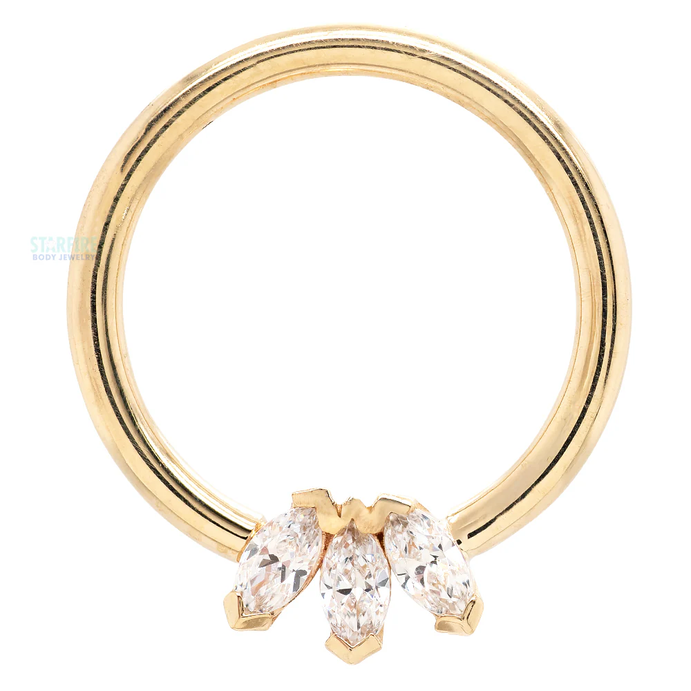 Triple Marquise Fan Seam Ring in Gold & Platinum with White CZ's - Image 2