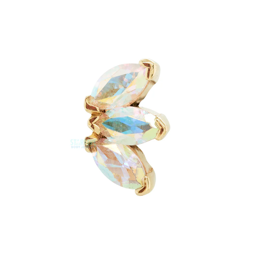 Triple Marquise Fan Threaded End in Gold & Platinum with Mercury Mist Topaz - Image 2