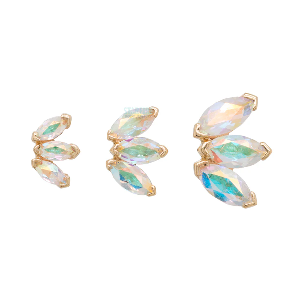Triple Marquise Fan Threaded End in Gold & Platinum with Mercury Mist Topaz - Image 3