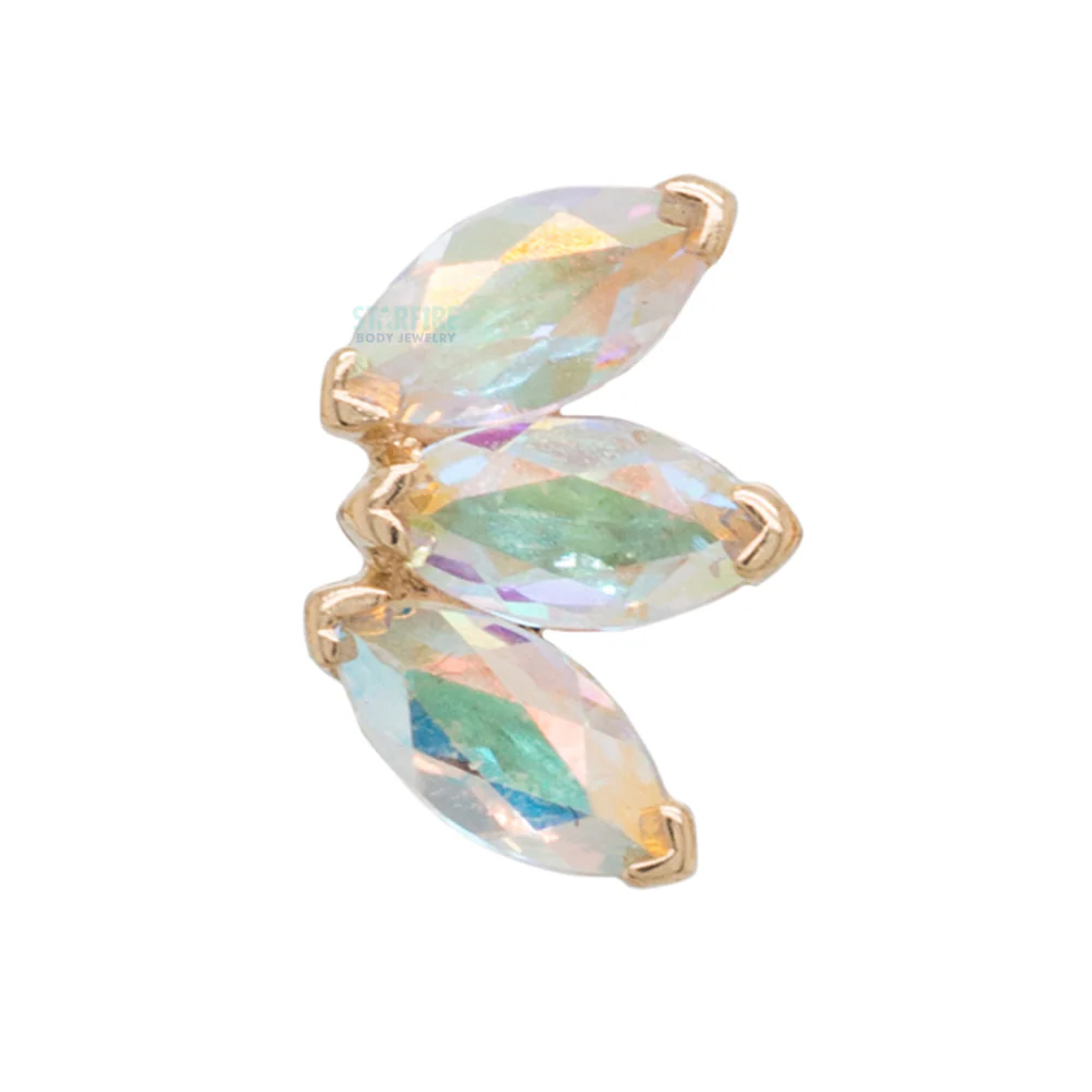 Triple Marquise Fan Threaded End in Gold & Platinum with Mercury Mist Topaz - Image 6