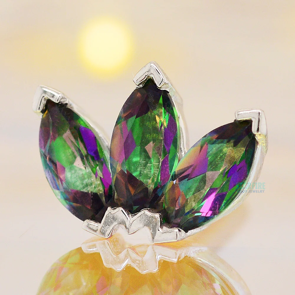 Triple Marquise Fan Threaded End in Gold & Platinum with Mystic Topaz - Image 2