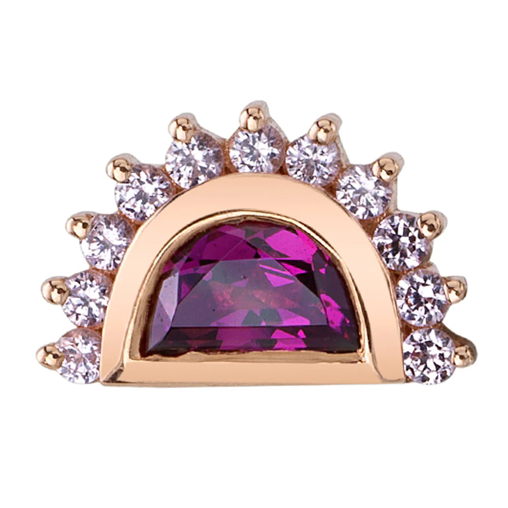 "Triton" Threaded End in Gold with Rhodolite & Light Pink Sapphires - Image 2