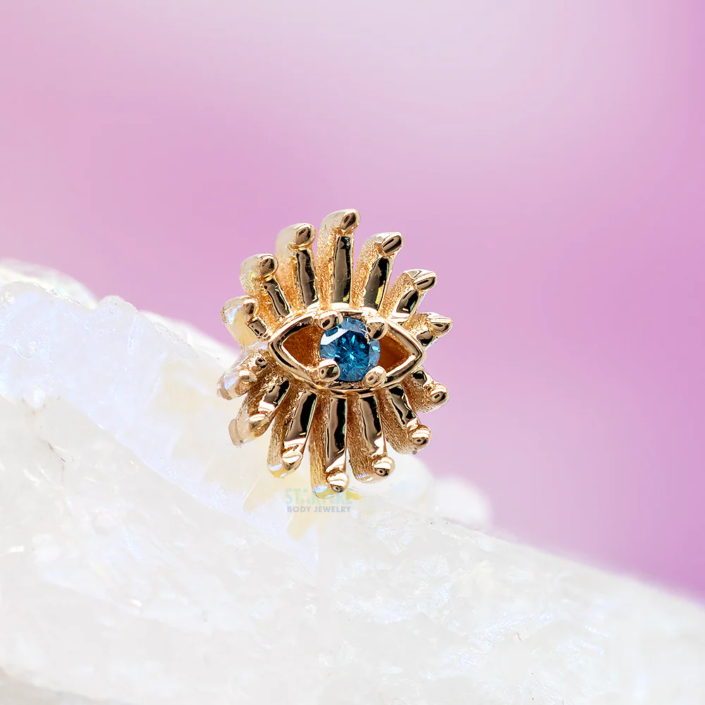 "Trixy" Threaded End in Gold with Ocean Blue Diamond - Image 2