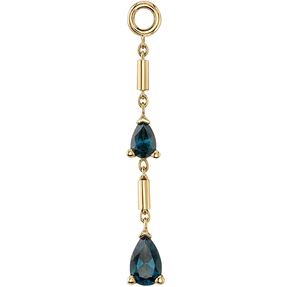 "Two Tears" Chain Charm in Gold with London Blue Topaz' - Image 2