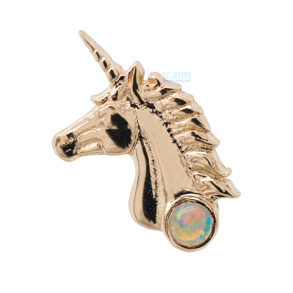 Unicorn Threaded End in Gold with Genuine White Opal - Image 2