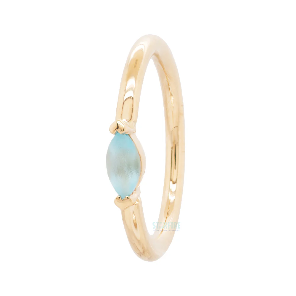 V Prong Marquise Fixed Seam Ring (FBR) in Gold with Sandblasted Swiss Blue Topaz - Image 2