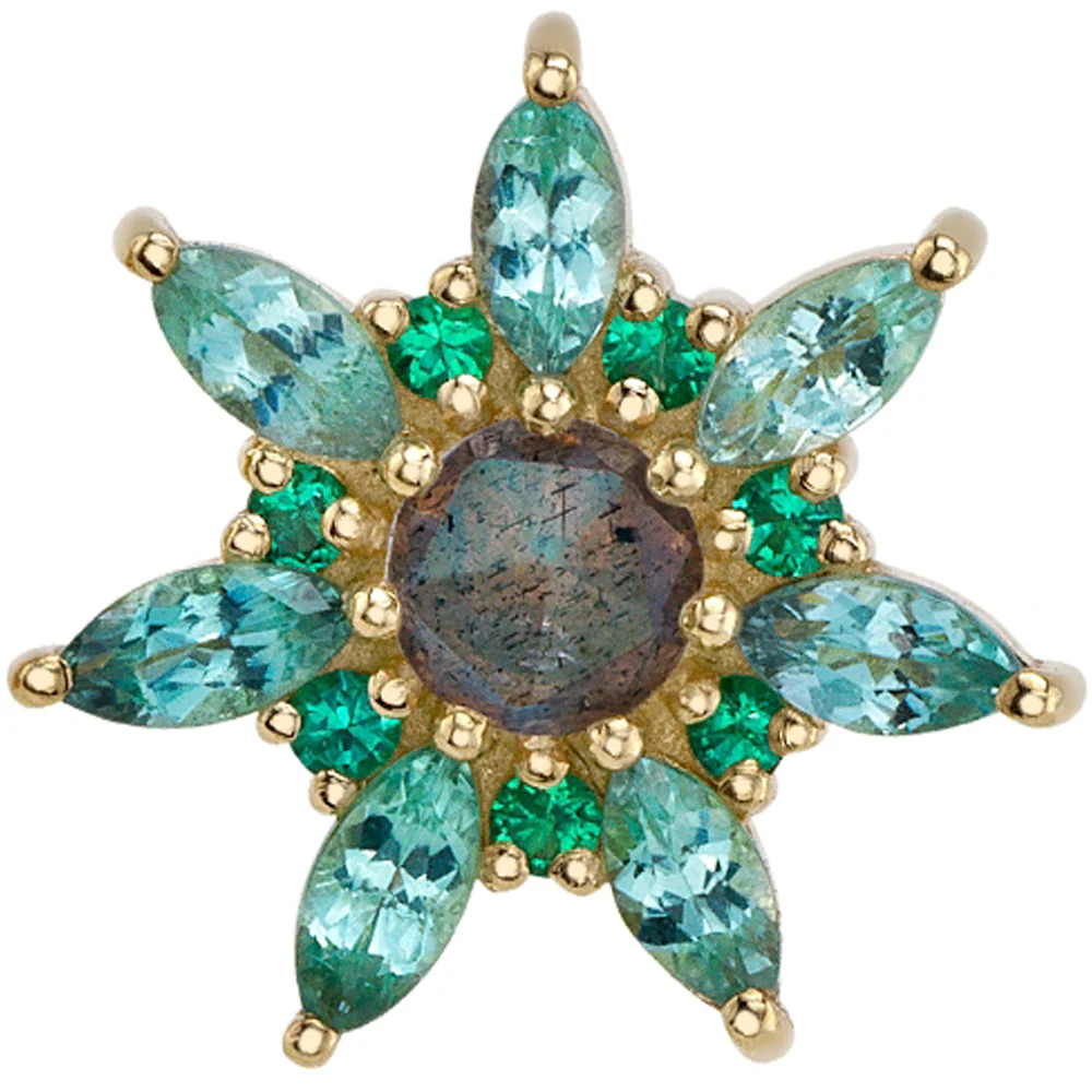 "Virgil" Threaded End in Gold with Seafoam Tourmaline, Emerald & Rose Cut Labradorite - Image 2