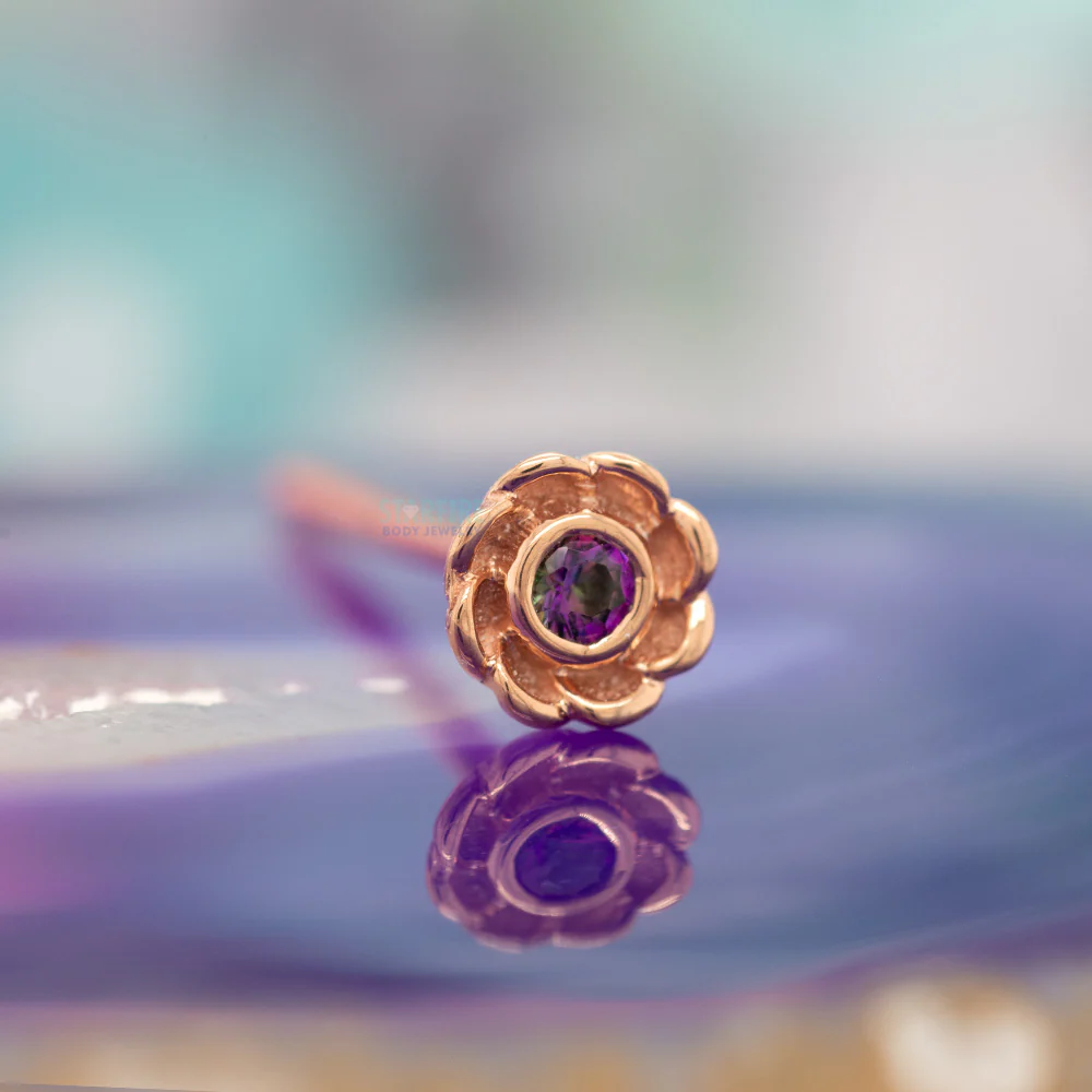 Water Lily Nostril Screw in Gold with Mystic Topaz - Image 2