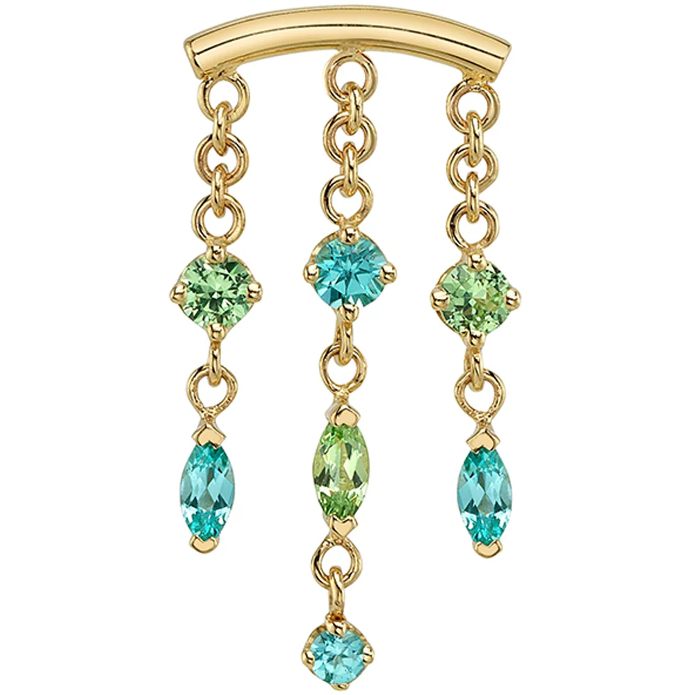 "Winter Veil" Hidden Helix Threaded End in Gold & Platinum with Tsavorite & Chatham Paraiba Spinel - Image 2