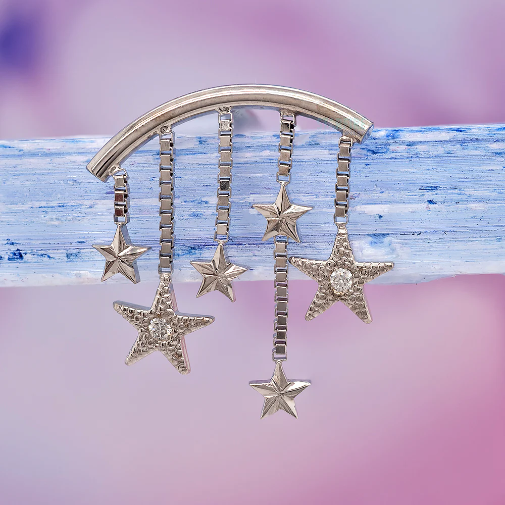 "Wish Upon a Star" Hidden Helix Threaded End in Gold & Platinum with DIAMONDS - Image 2