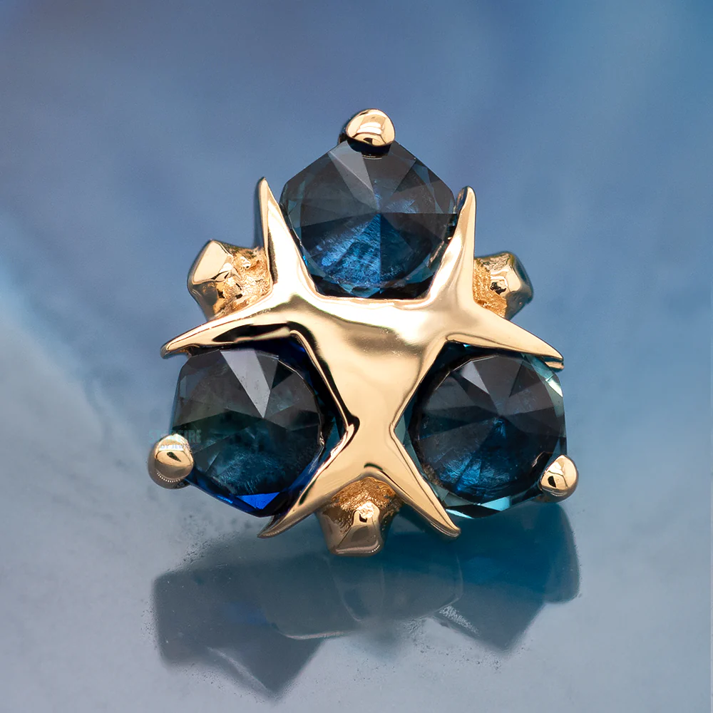 "Spirit of Water" Threaded End in Gold & Platinum with Hand Cut Reverse Set Blue Sapphires - Image 2