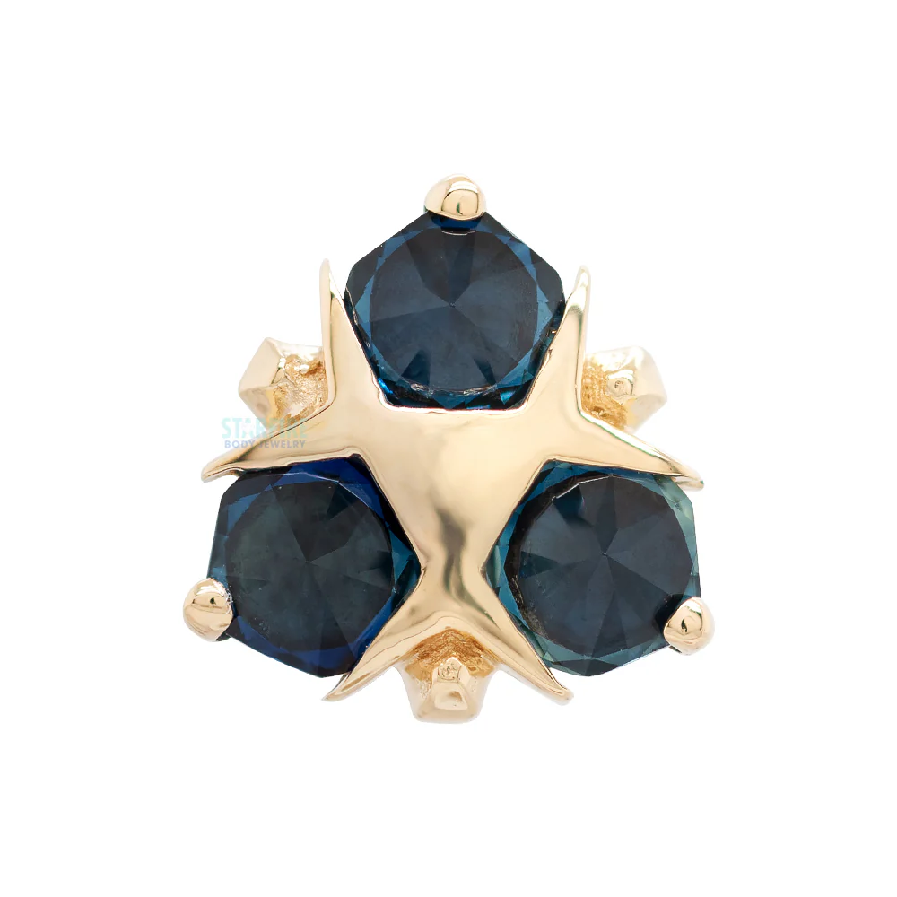 "Spirit of Water" Threaded End in Gold & Platinum with Hand Cut Reverse Set Blue Sapphires - Image 3