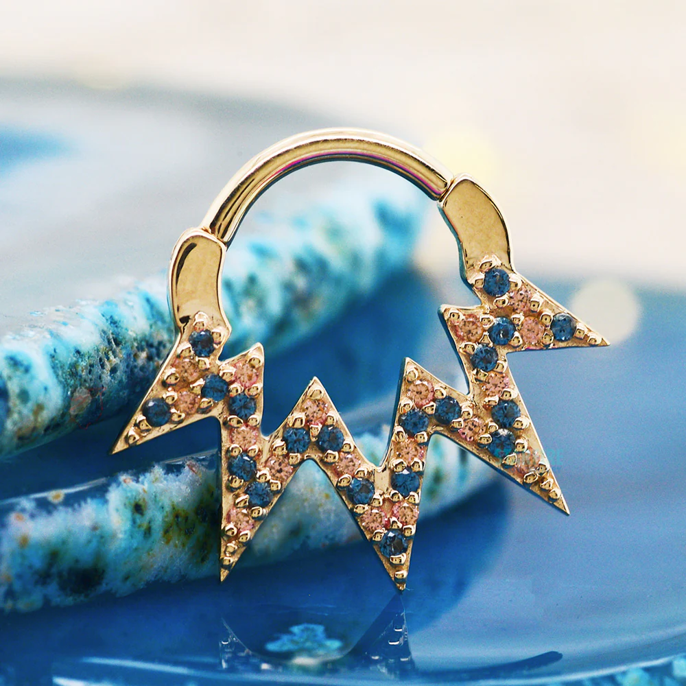 "Ziggy" Hinge Ring in Gold with Champagne Sapphires & London Blue Topaz' - Image 2