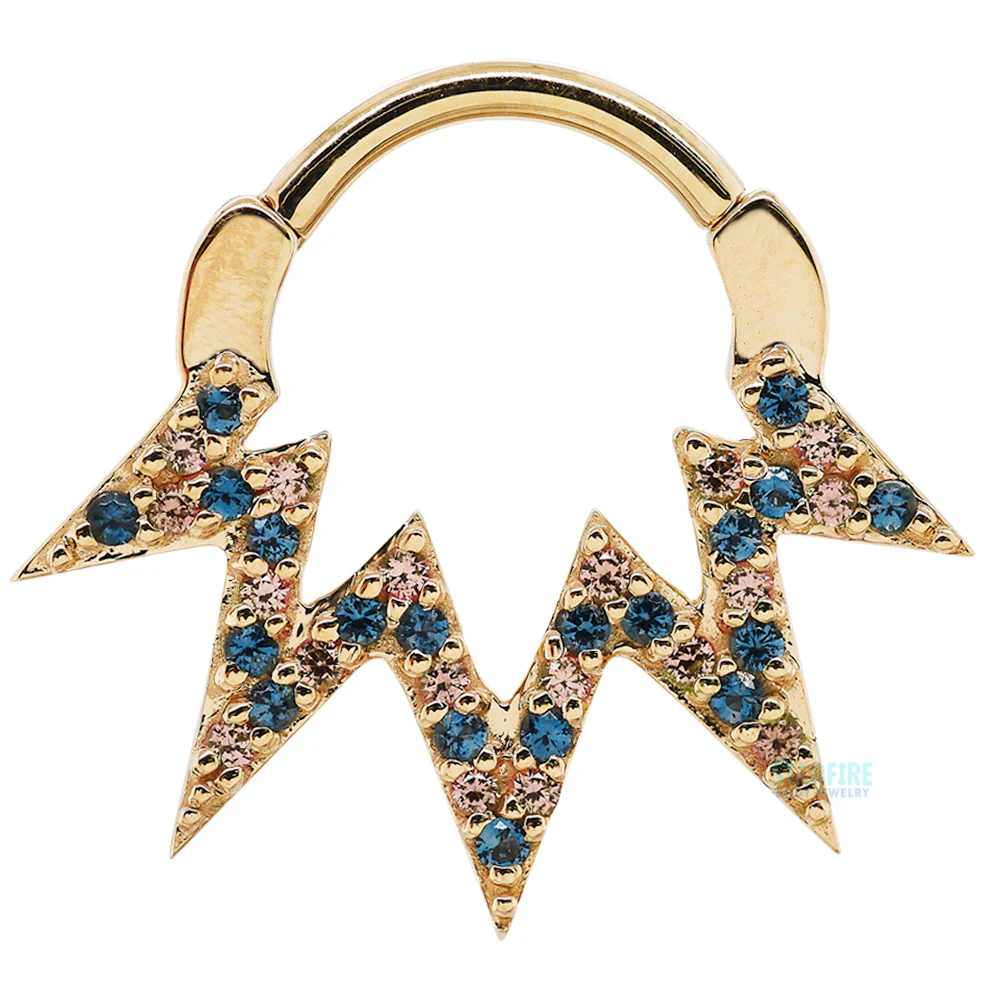 "Ziggy" Hinge Ring in Gold with Champagne Sapphires & London Blue Topaz' - Image 3