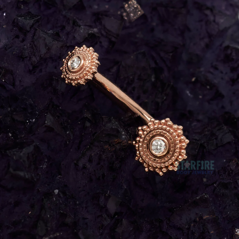 "Zoie" Round Afghan Navel J Curve in Gold & Platinum with DIAMONDS - Image 2